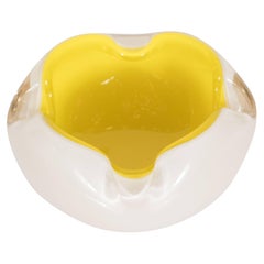 Vintage Midcentury Murano Opaque White Glass and Lemon Yellow Decorative Dish