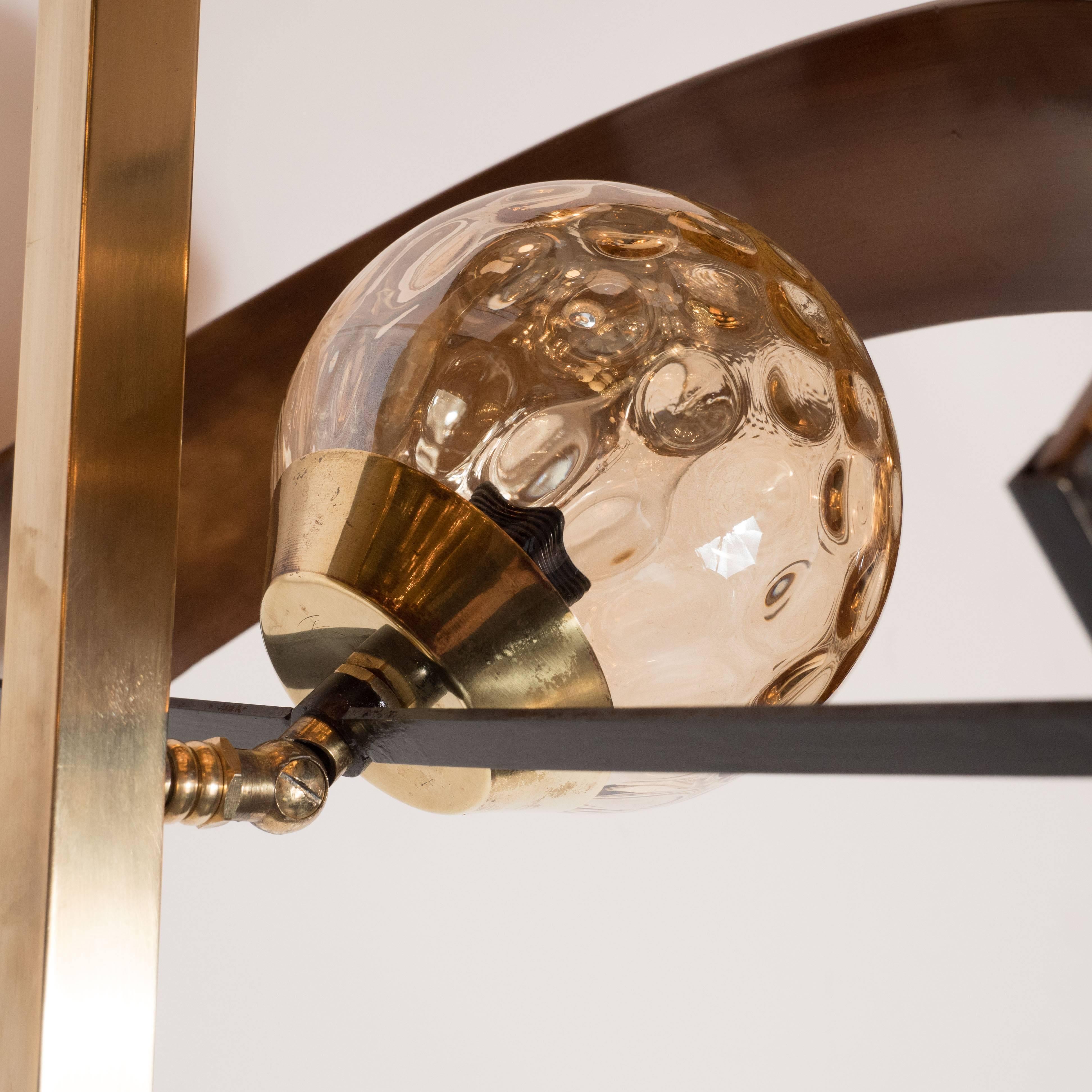 Sculptural Italian Mid-Century Modern Brass, Walnut & Textured Glass Floor Lamp 4