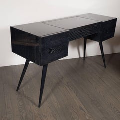 Mid-Century Modern Directoire Style Vanity or Desk in Silver Cerused Oak