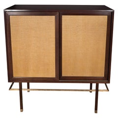 Mid-Century Modern Brass, Walnut and Cane Cabinet by Harvey Probber