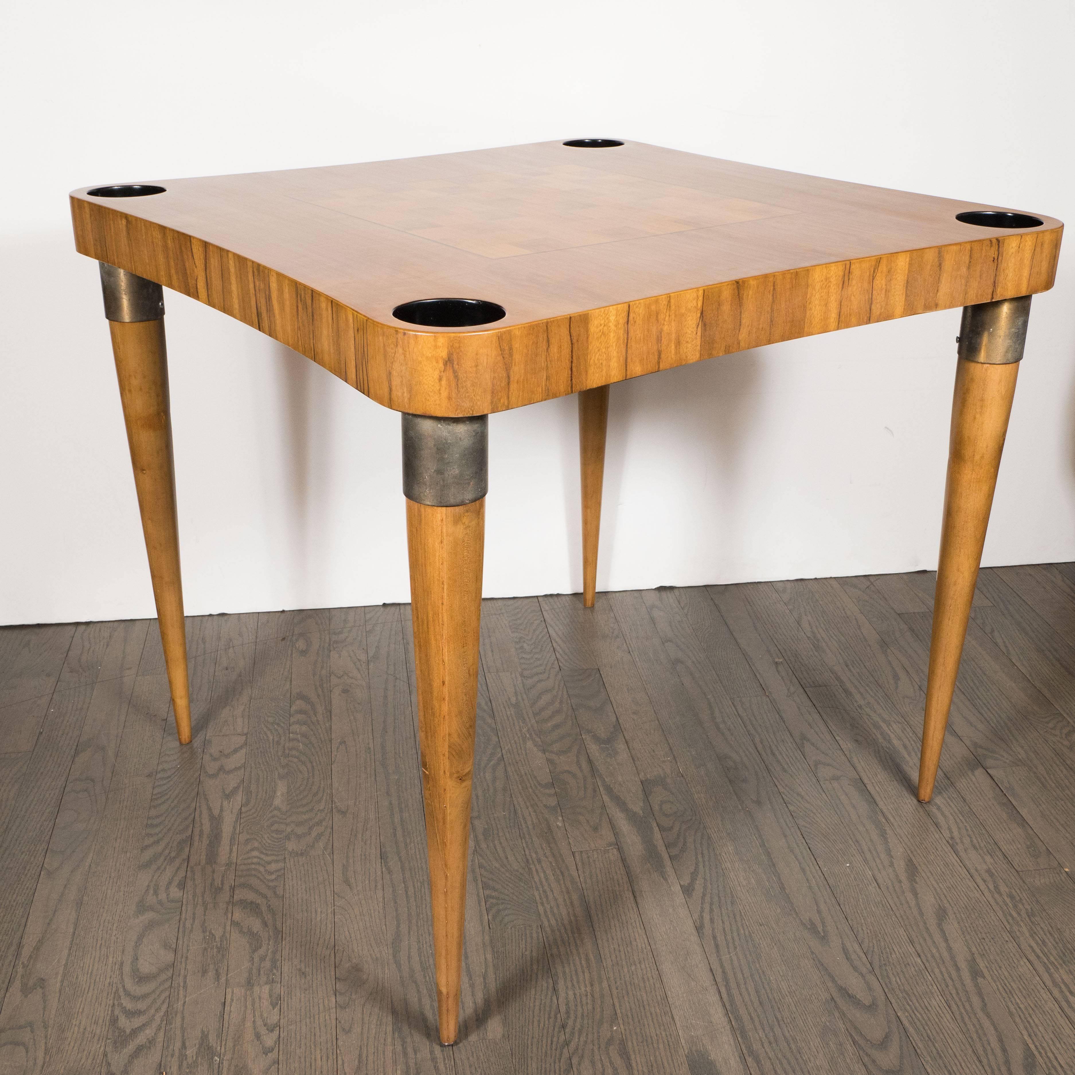 Art Deco Midcentury Bookmatched Burled Elm and Paldao Wood Game Table by Gilbert Rohde