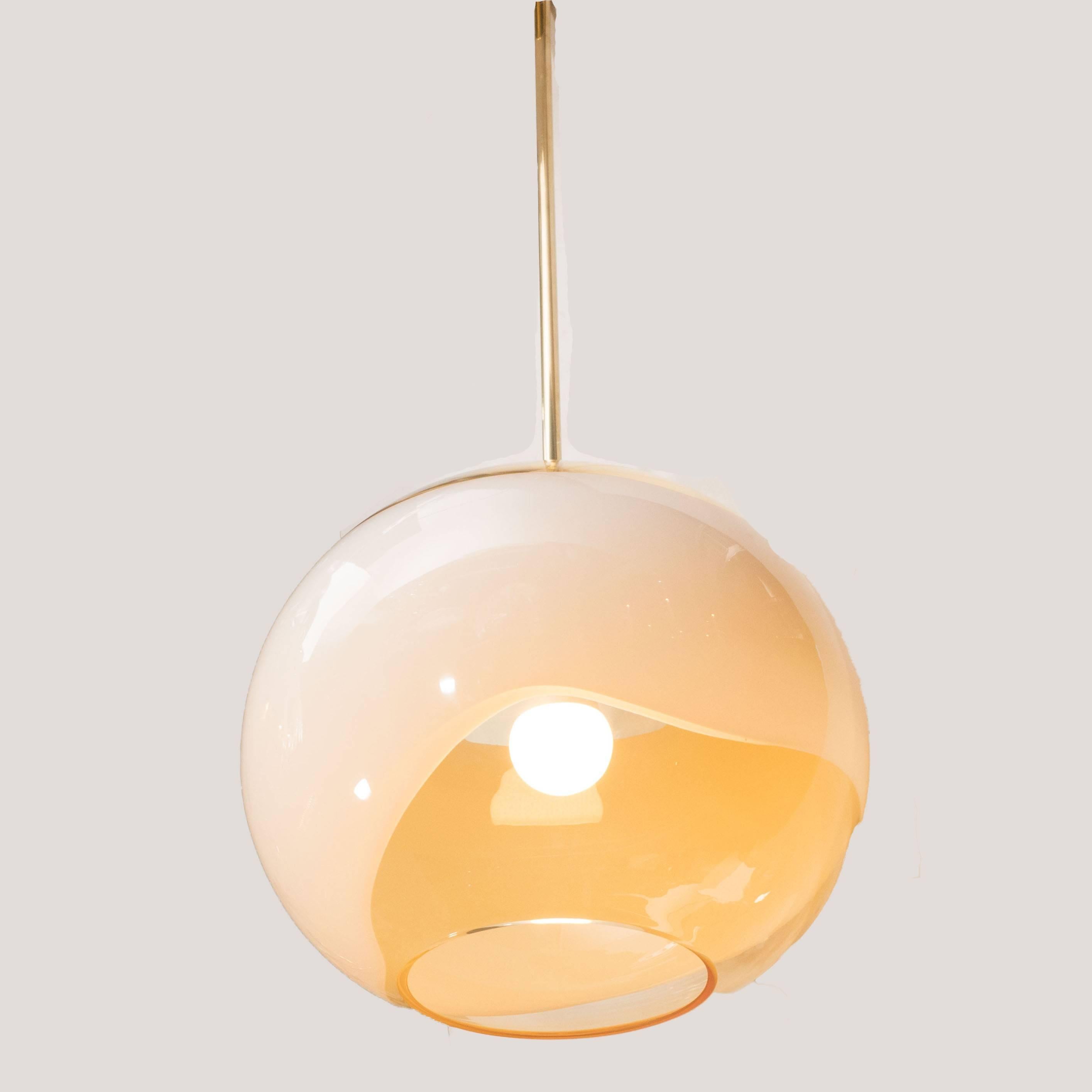 Late 20th Century Mid-Century Modern Murano Pendant with Opaque White and Translucent Amber Glass
