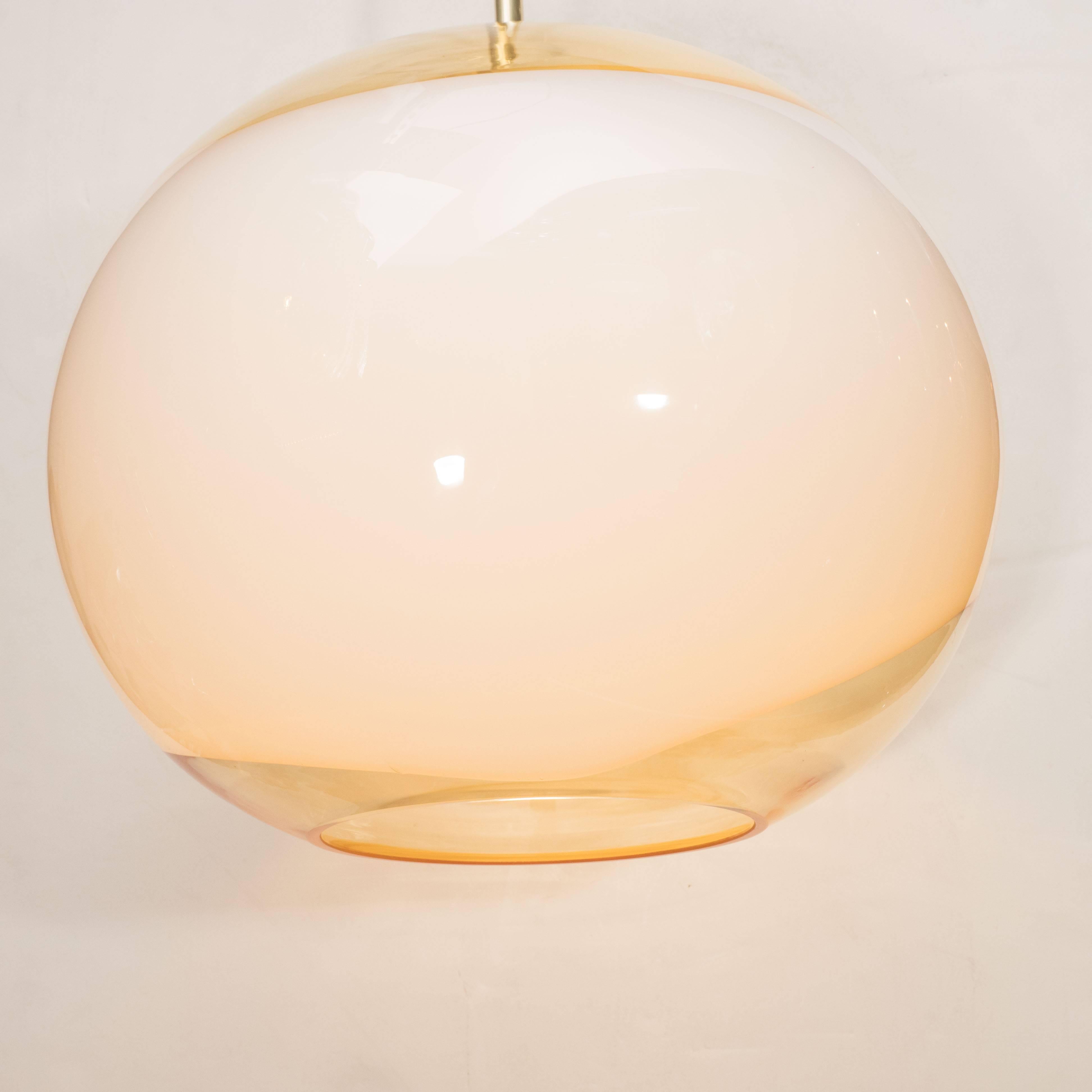 Mid-Century Modern Murano Pendant with Opaque White and Translucent Amber Glass In Excellent Condition In New York, NY