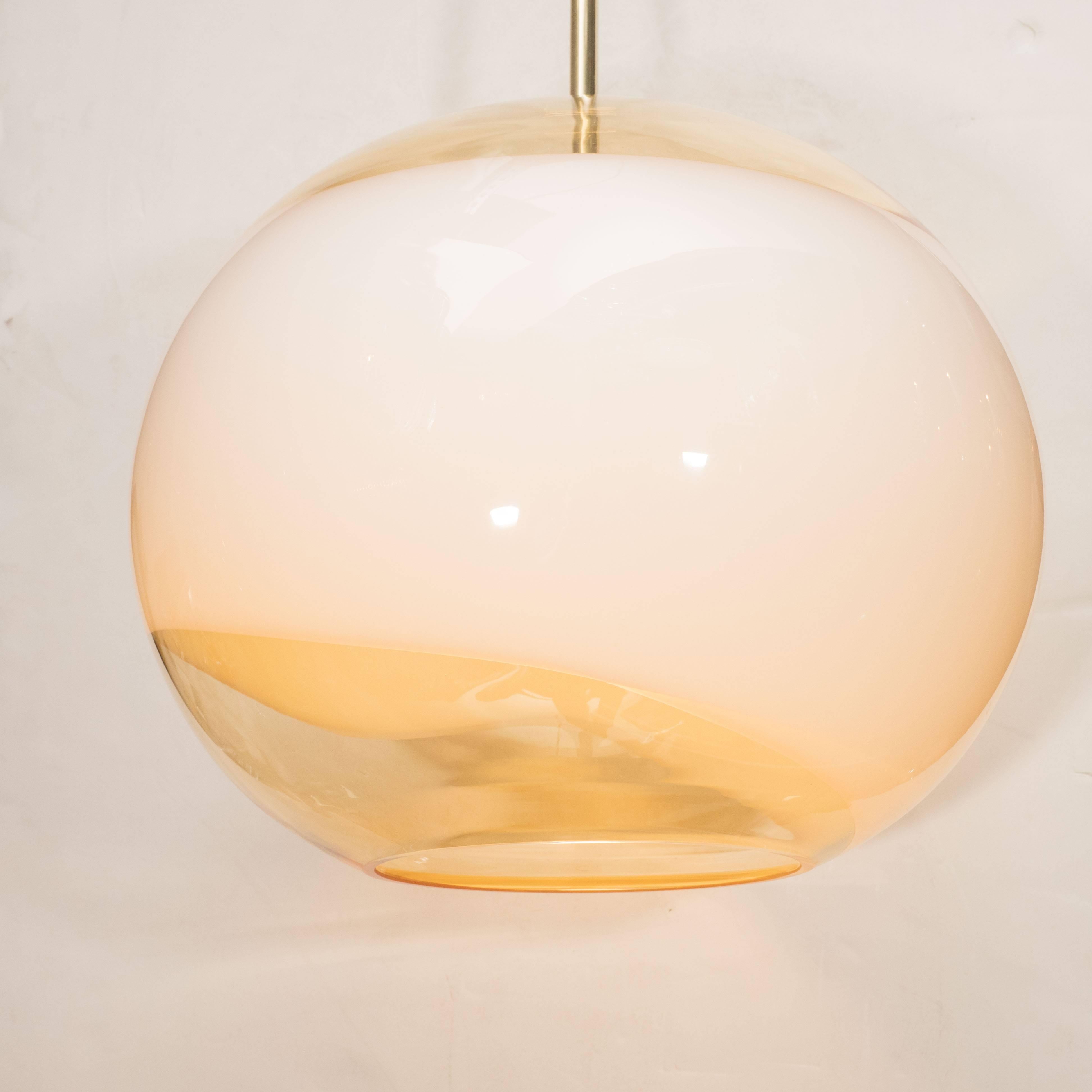 Italian Mid-Century Modern Murano Pendant with Opaque White and Translucent Amber Glass