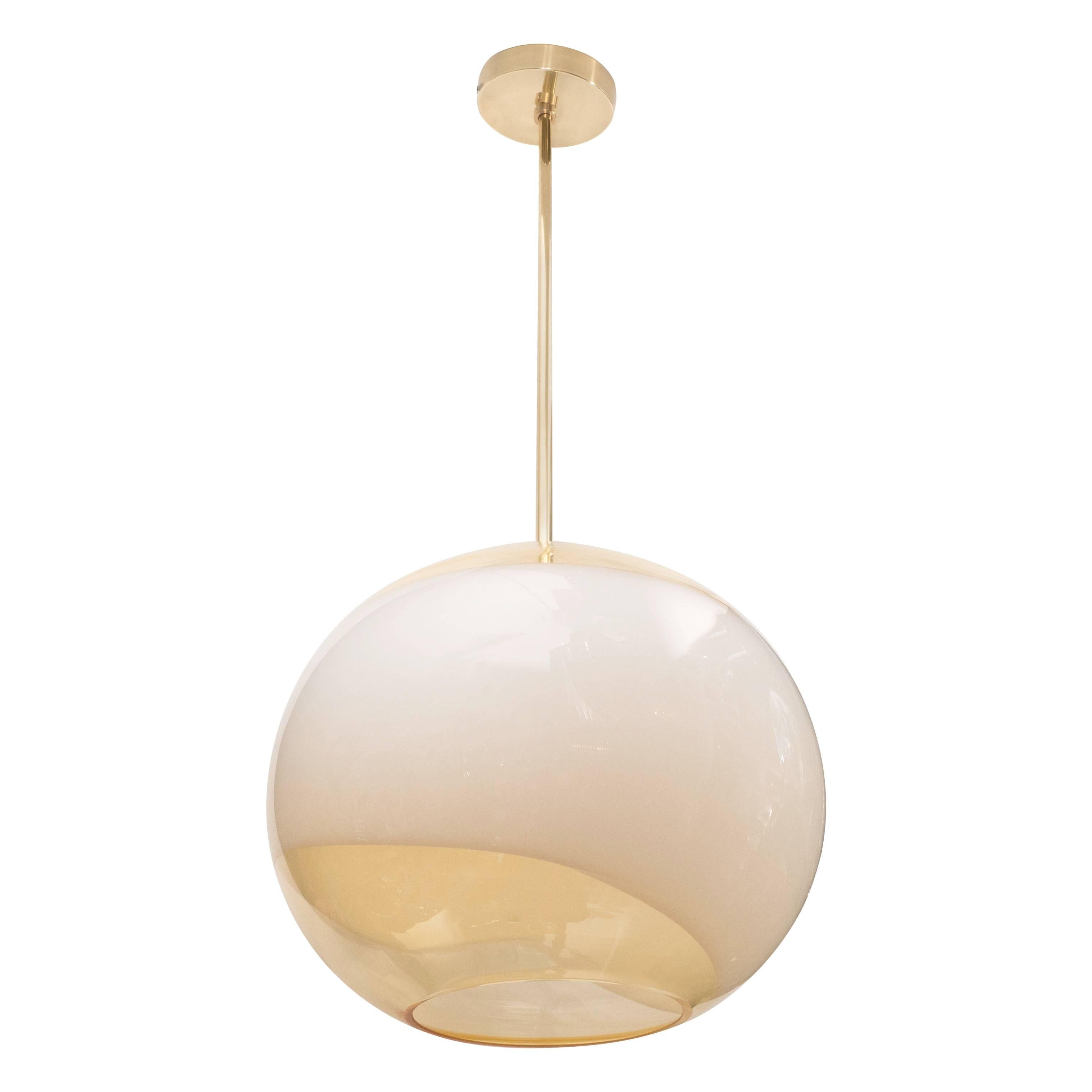 Mid-Century Modern Murano Pendant with Opaque White and Translucent Amber Glass