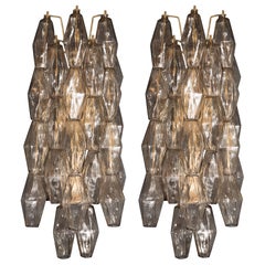 Handblown Murano Glass Smoked Glass Polyhedral Sconces with Brass Fittings