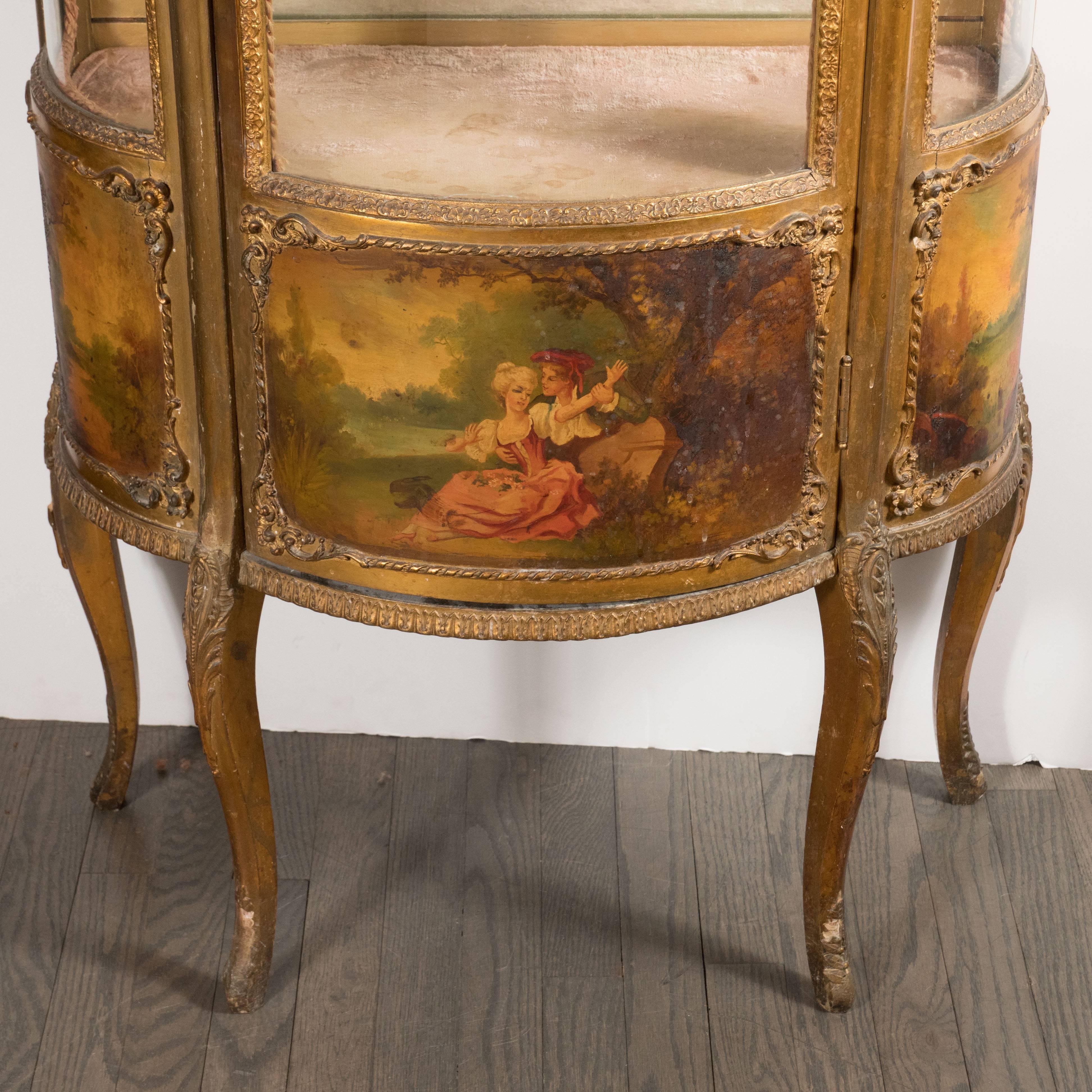 Vernis Martin 19th Century Louis XVI Style Hand-Painted Ormolu Display Cabinet In Good Condition In New York, NY