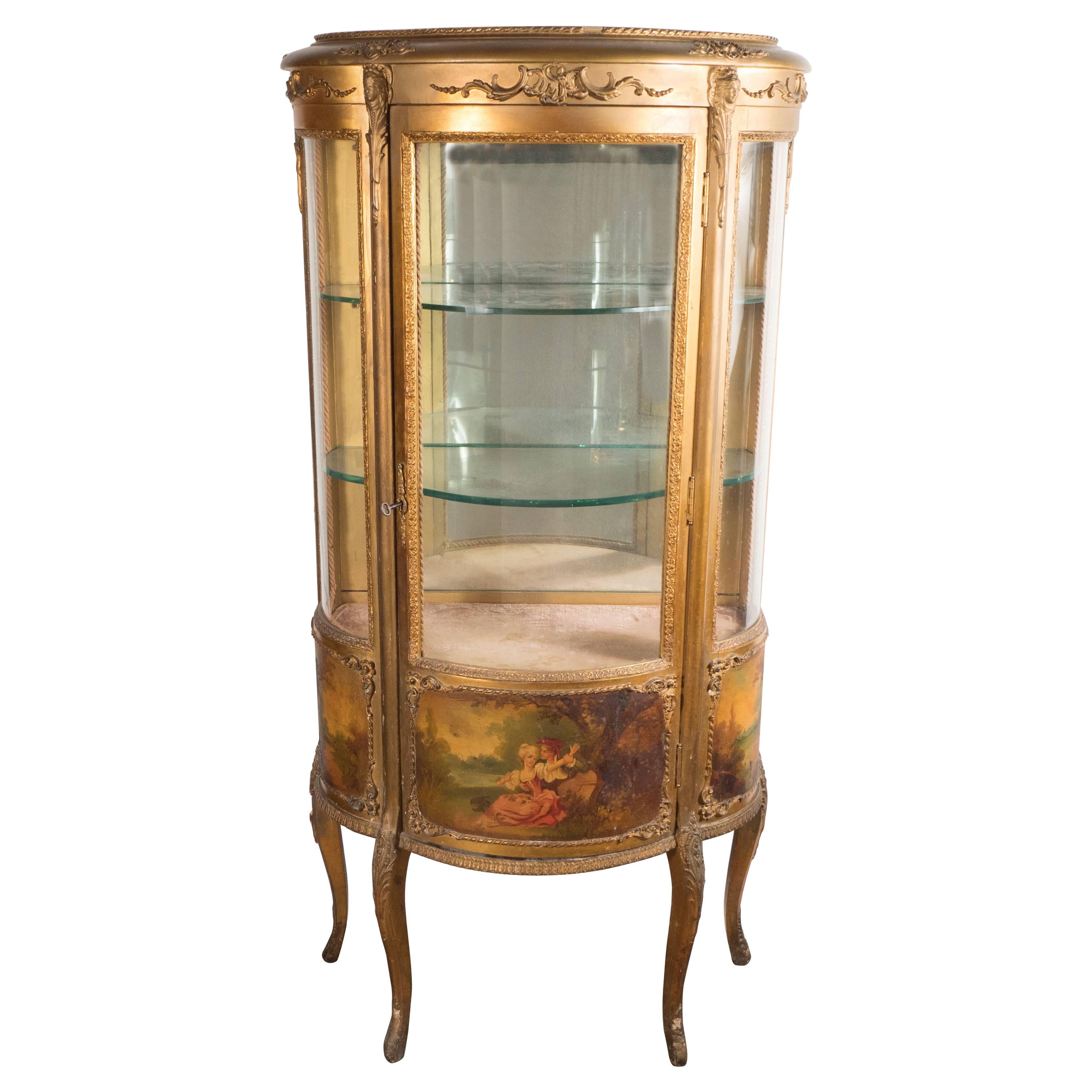 Vernis Martin 19th Century Louis XVI Style Hand-Painted Ormolu Display Cabinet