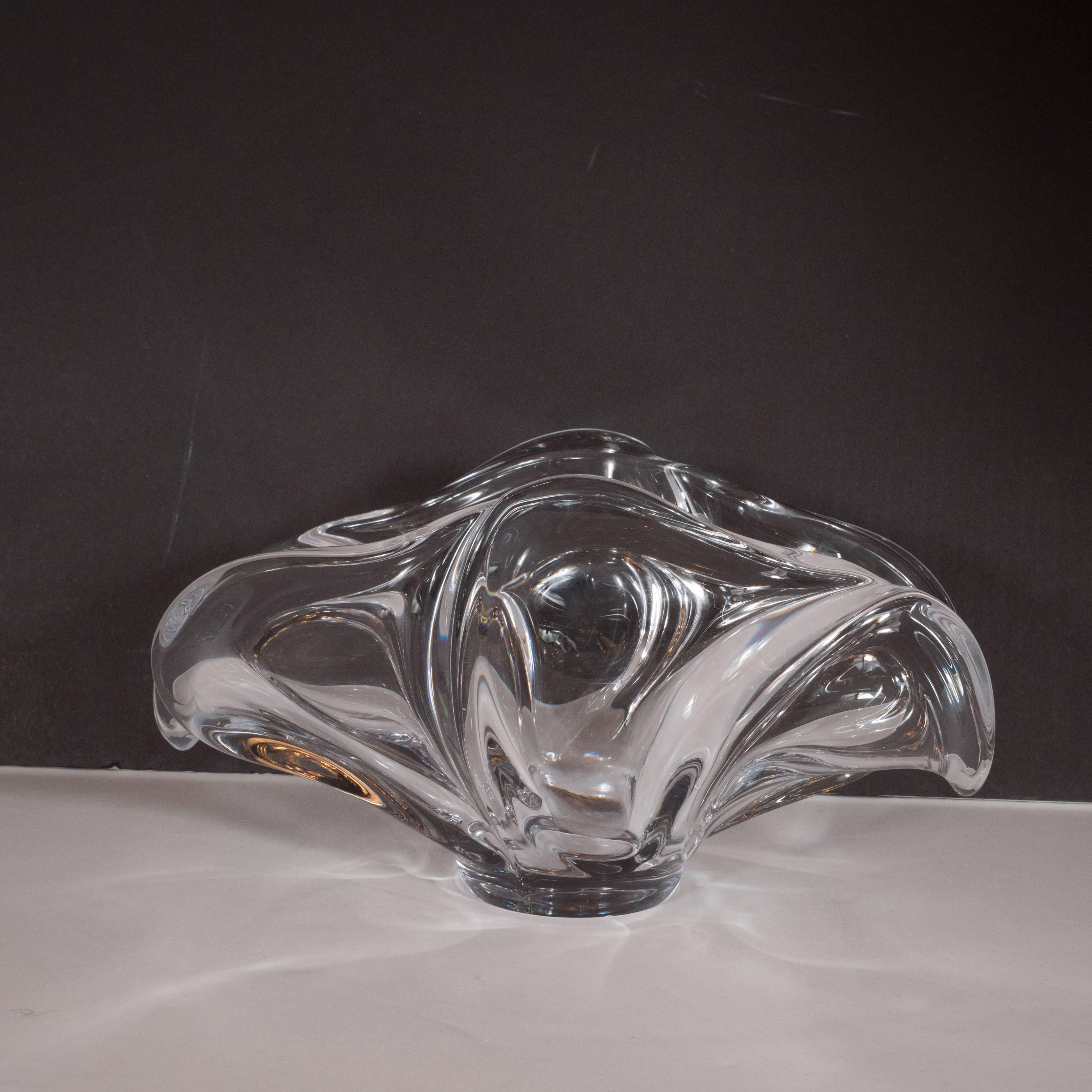 French Mid-Century Modern Handblown Sculptural Translucent Bowl by Art Vannes For Sale