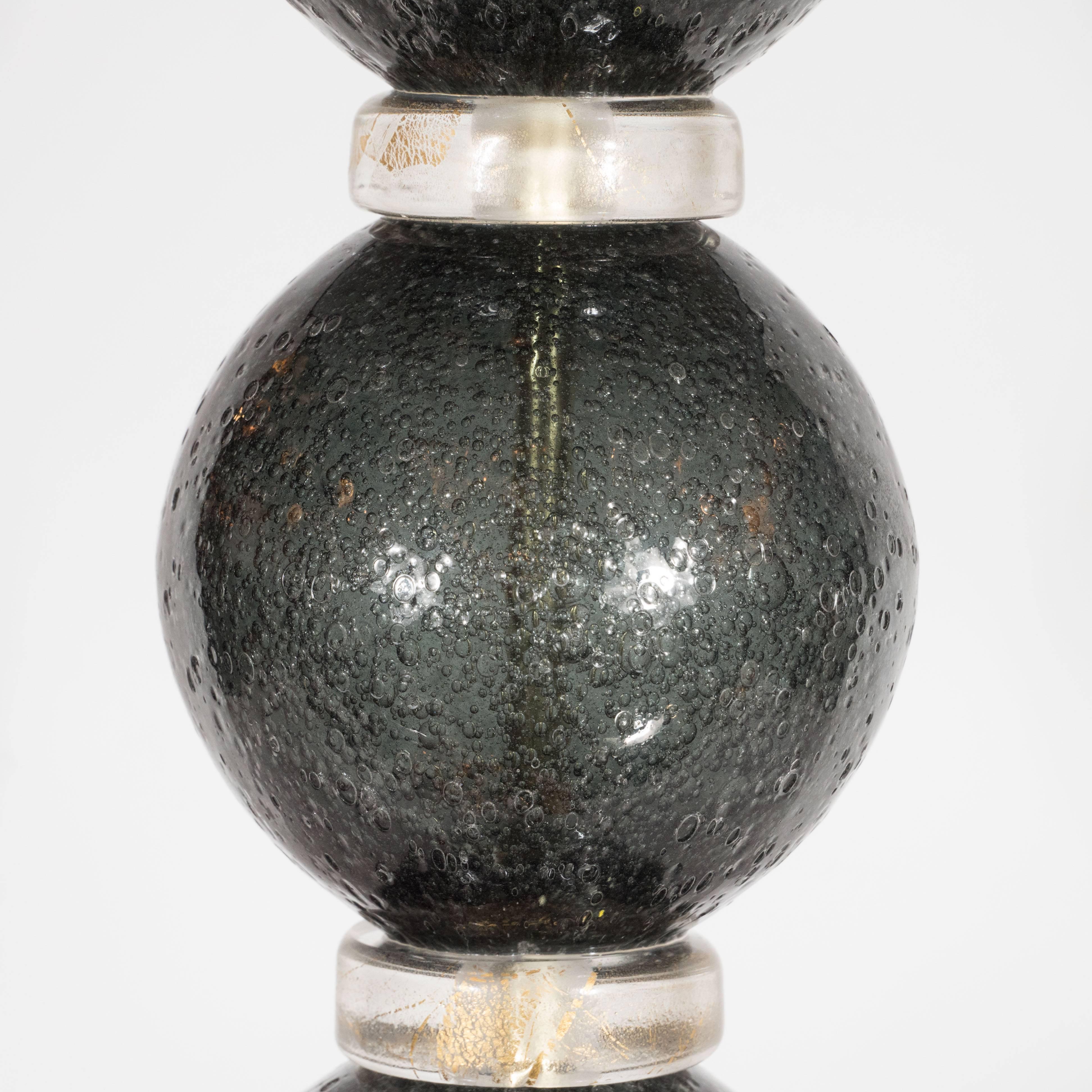 Gold Modernist Handblown Murano Table Lamps in Smoked Gunmetal For Sale