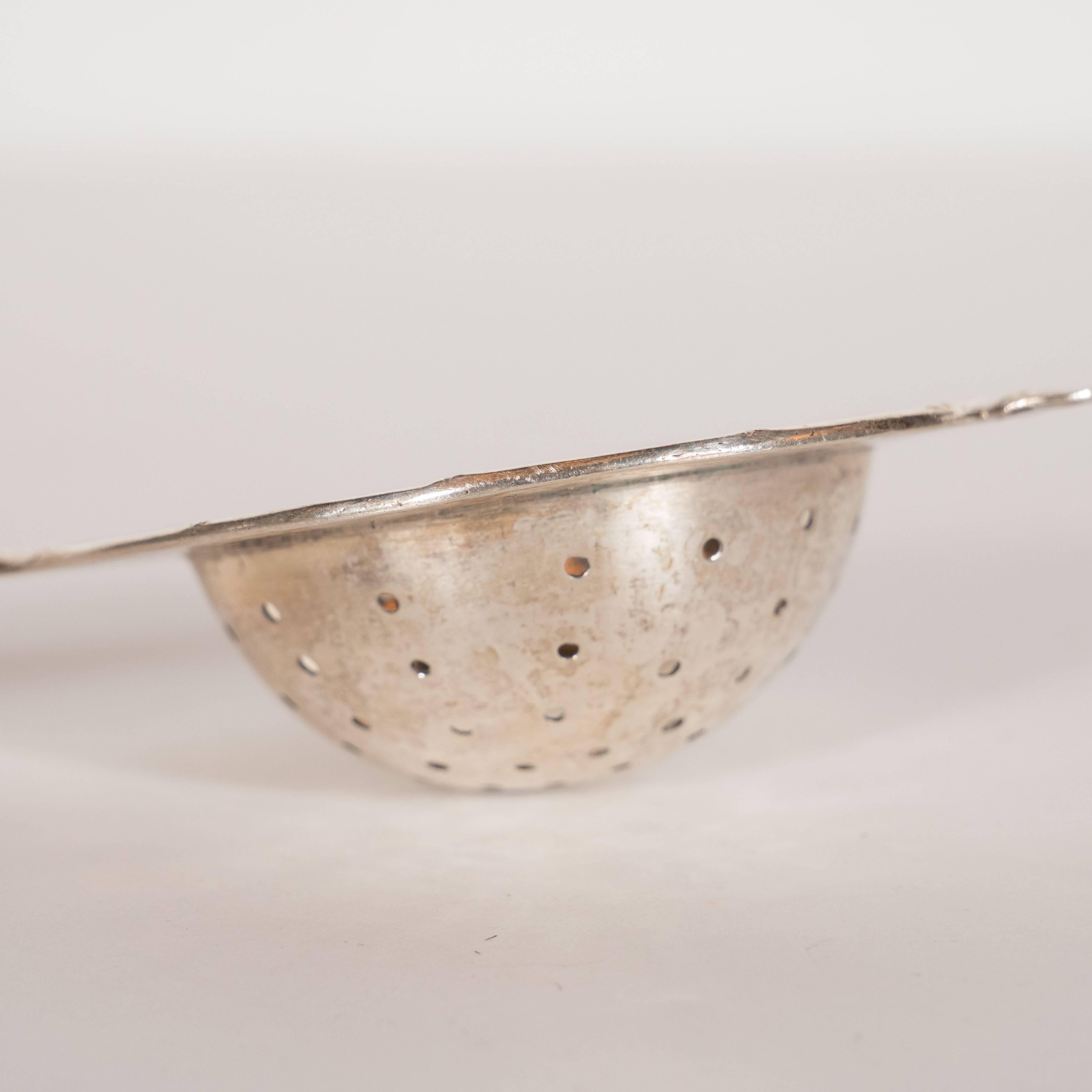 Victorian English 19th Century Sterling Silver Perforated Tea Strainer For Sale
