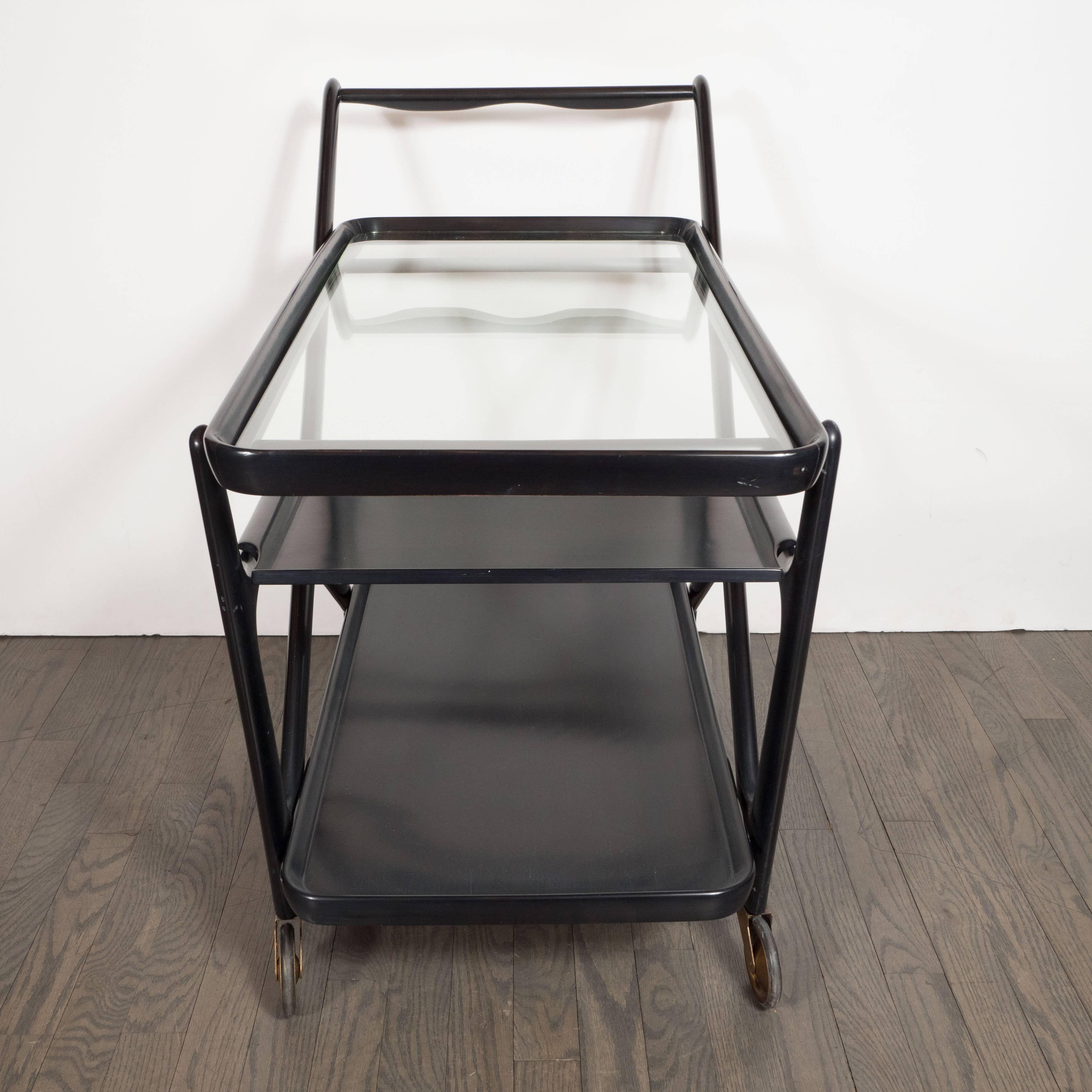 Italian Mid-Century Modern Bar Cart in Ebonized Walnut, Attributed to Ico Parisi In Excellent Condition In New York, NY