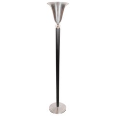 Art Deco Machine Age Aluminum and Ebonized Walnut Floor Lamp by Russell Wright