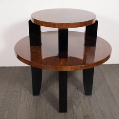 French Art Deco Two-Tier Occasional/Side Table in Walnut and Black Lacquer