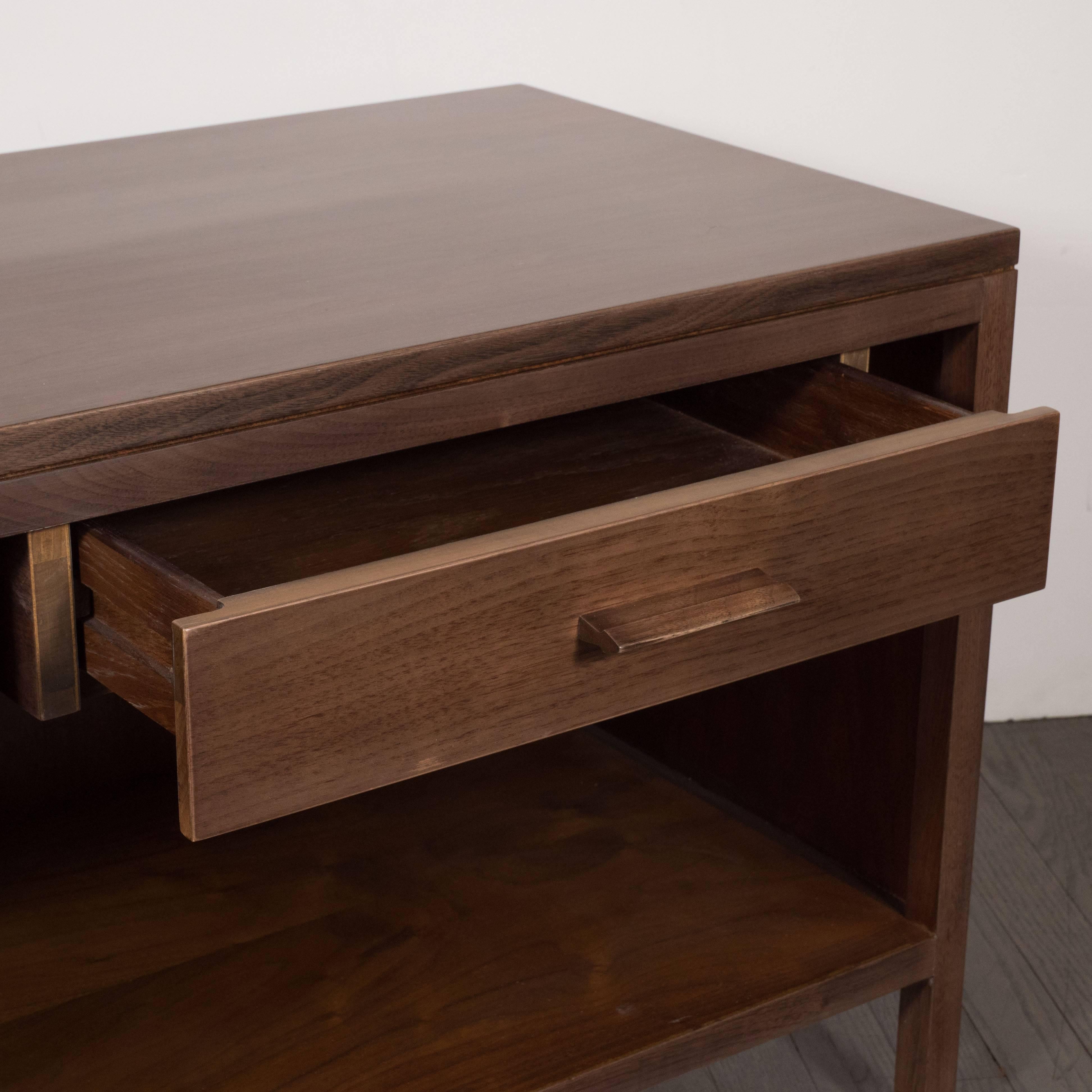 Mid-20th Century Mid-Century Modern Hand Rubbed Walnut, Lacquer and Cane End Tables/Nightstands