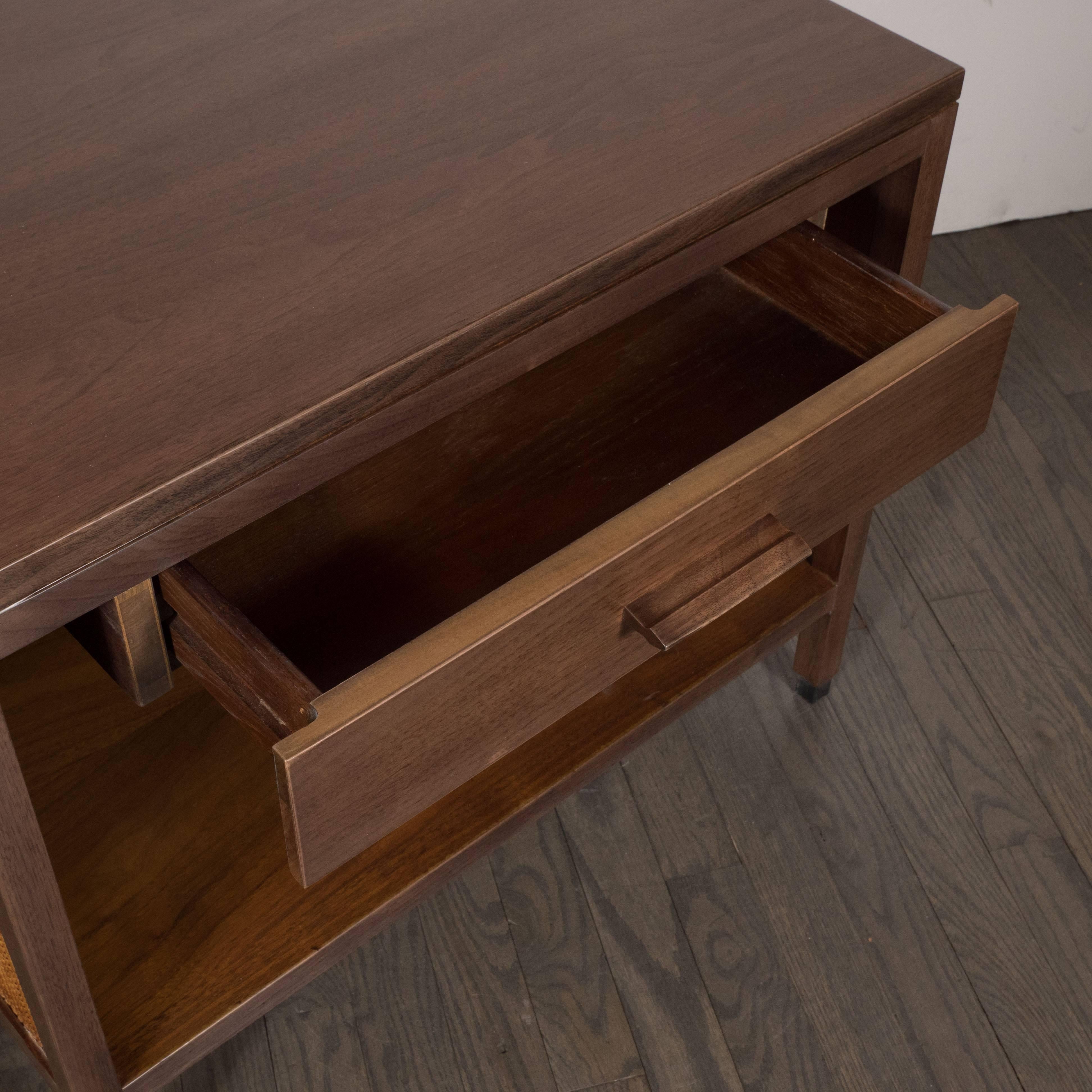 Mid-Century Modern Hand Rubbed Walnut, Lacquer and Cane End Tables/Nightstands 1