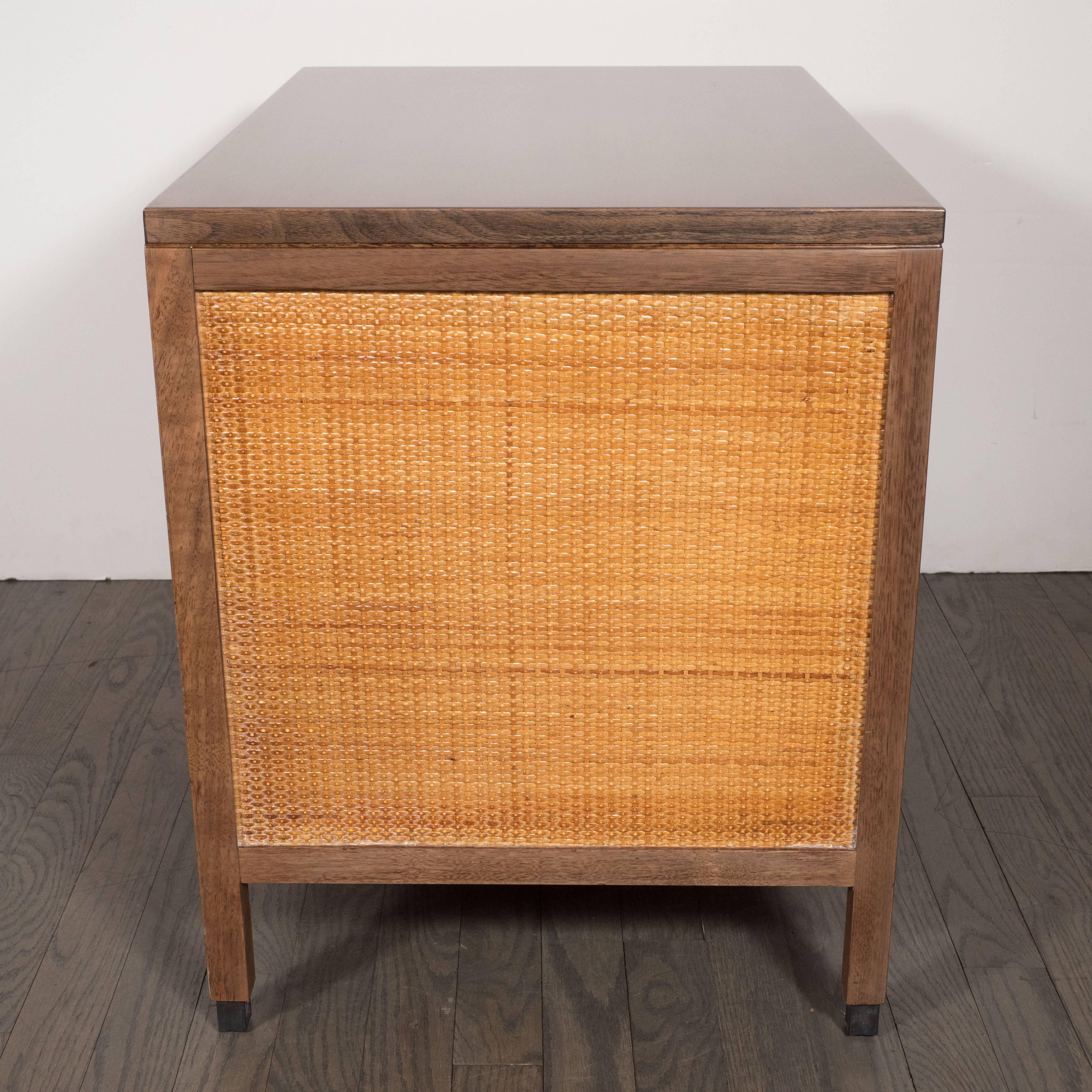 Mid-Century Modern Hand Rubbed Walnut, Lacquer and Cane End Tables/Nightstands In Excellent Condition In New York, NY