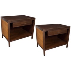 Mid-Century Modern Hand Rubbed Walnut, Lacquer and Cane End Tables/Nightstands