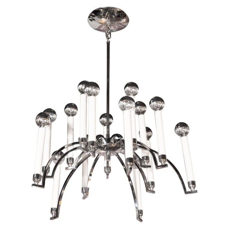Mid Century Modern 14 Arm Chrome Chandelier By Lightolier For