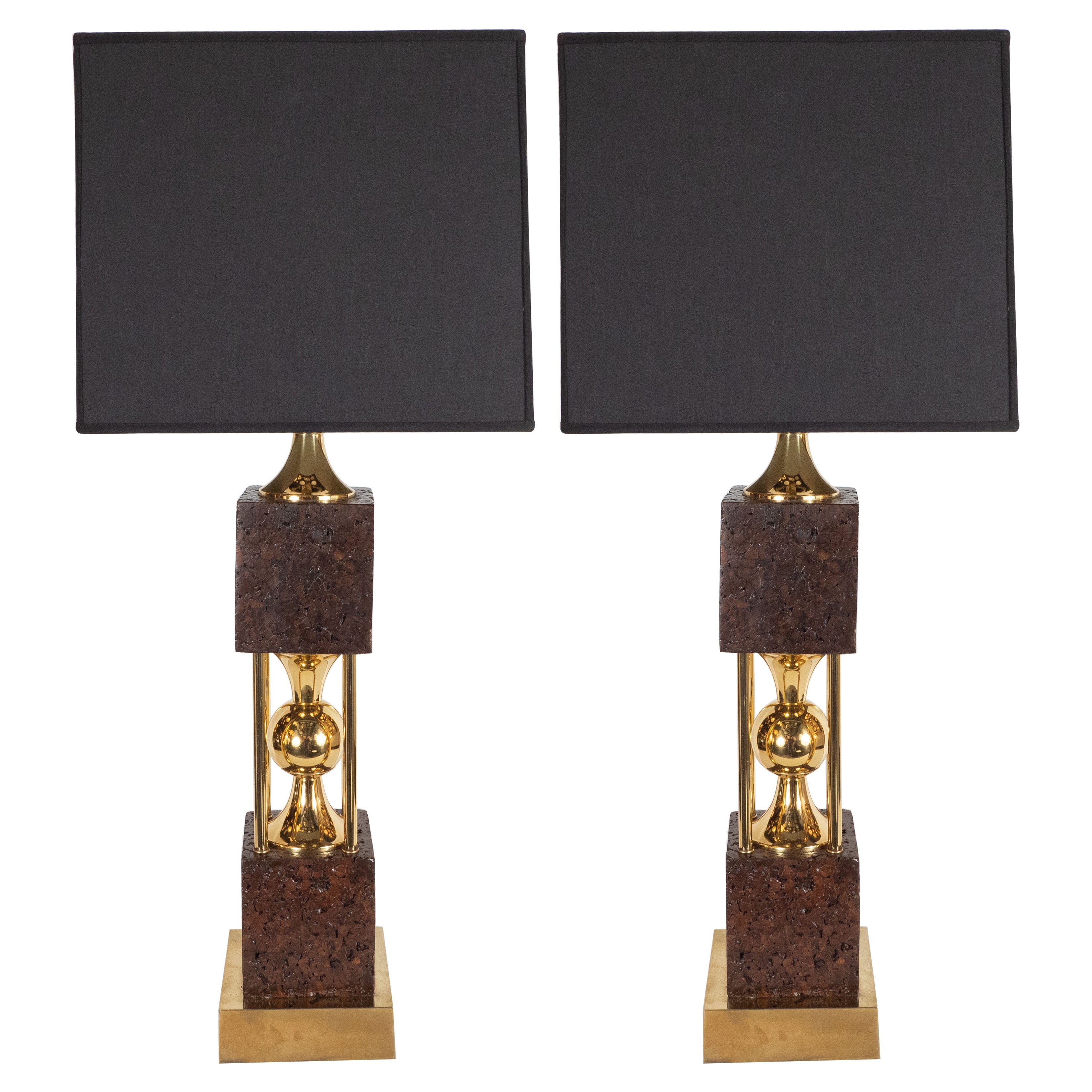 Pair of 1970's Brushed and Polished Brass Table Lamps at 1stDibs