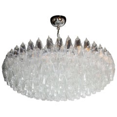 Modernist Handblown Murano Translucent Glass and Chrome Polyhedral Chandelier