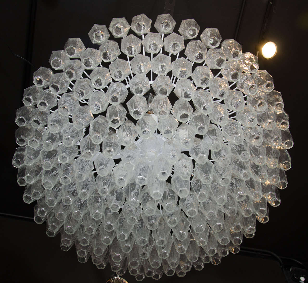 Murano Glass Modernist Handblown Murano Translucent Glass and Chrome Polyhedral Chandelier