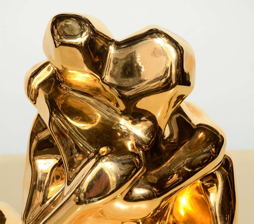 American Mid-Century Modern 24-Karat Gold Plated Ceramic Cubist Sculpture by Jaru