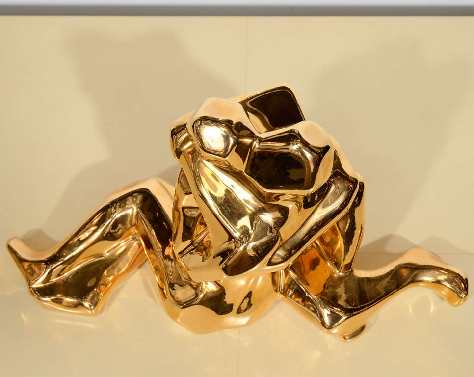 Mid-Century Modern 24-Karat Gold Plated Ceramic Cubist Sculpture by Jaru In Excellent Condition In New York, NY
