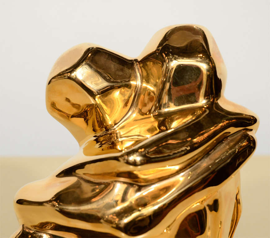Mid-Century Modern 24-Karat Gold Plated Ceramic Cubist Sculpture by Jaru 2