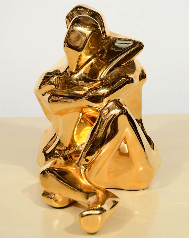 Mid-Century Modern 24-Karat Gold Plated Ceramic Cubist Sculpture by Jaru 3