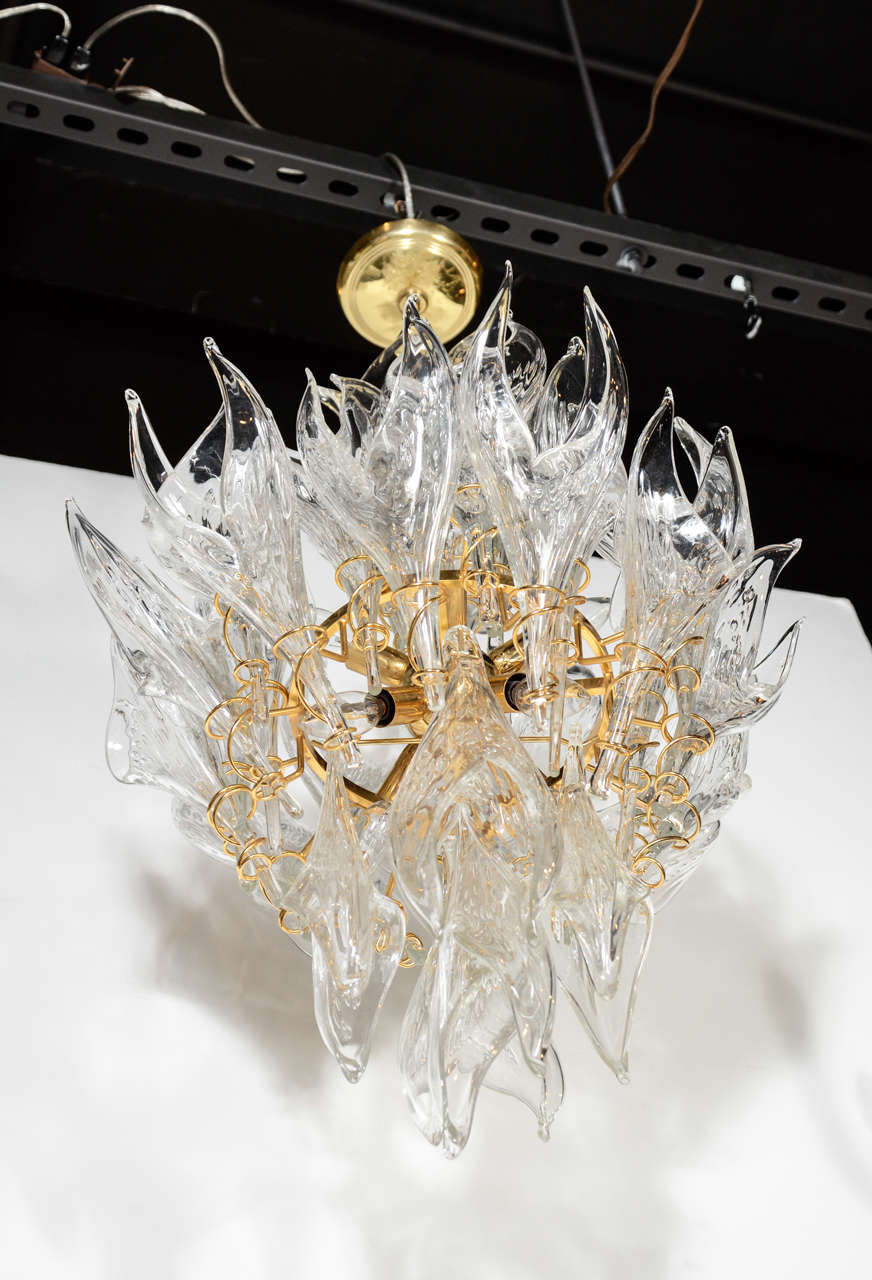 Brass Mid-Century Modern Handblown Murano Clear Glass 