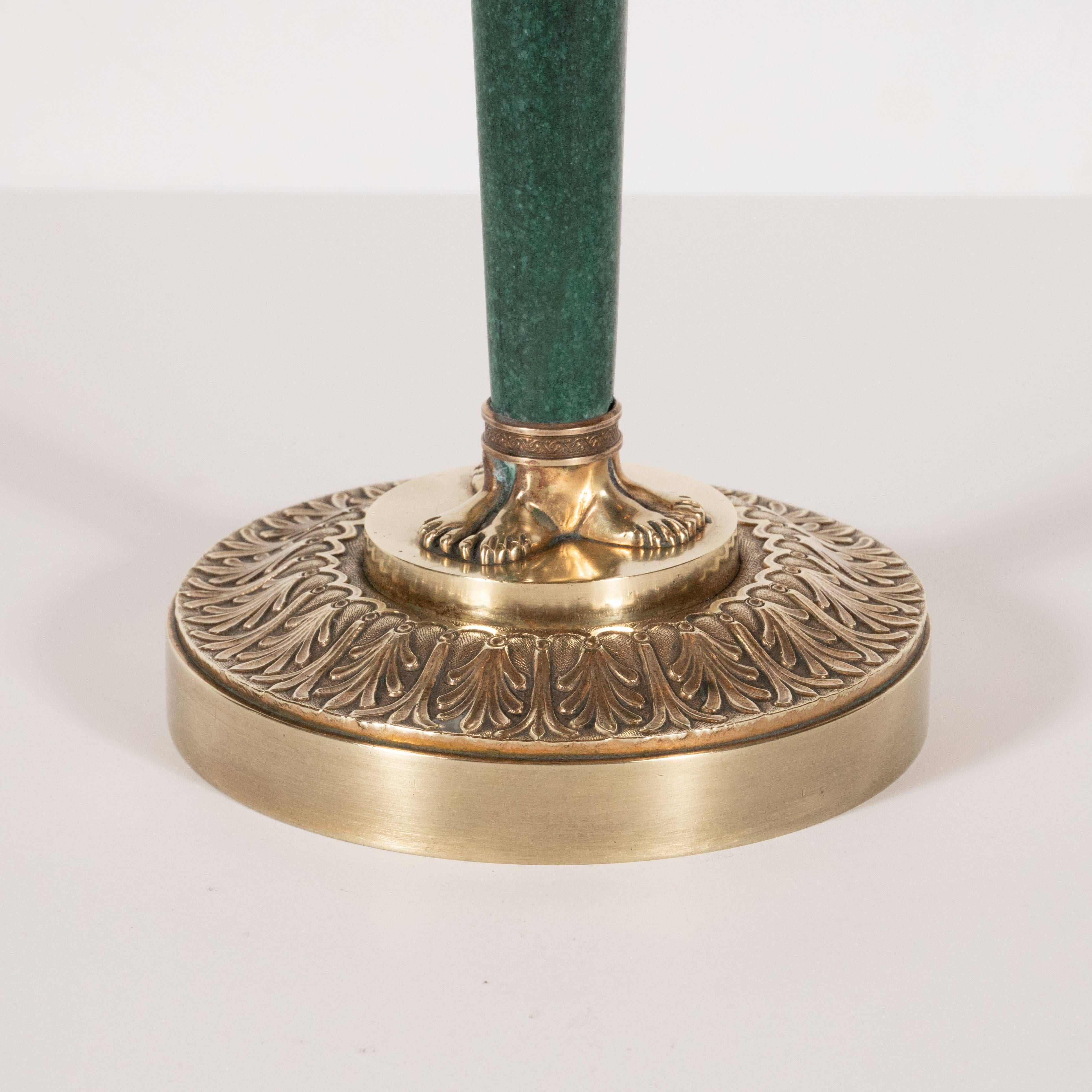Neoclassical French Louis XV Style Bronze and Green Stone Candlesticks
