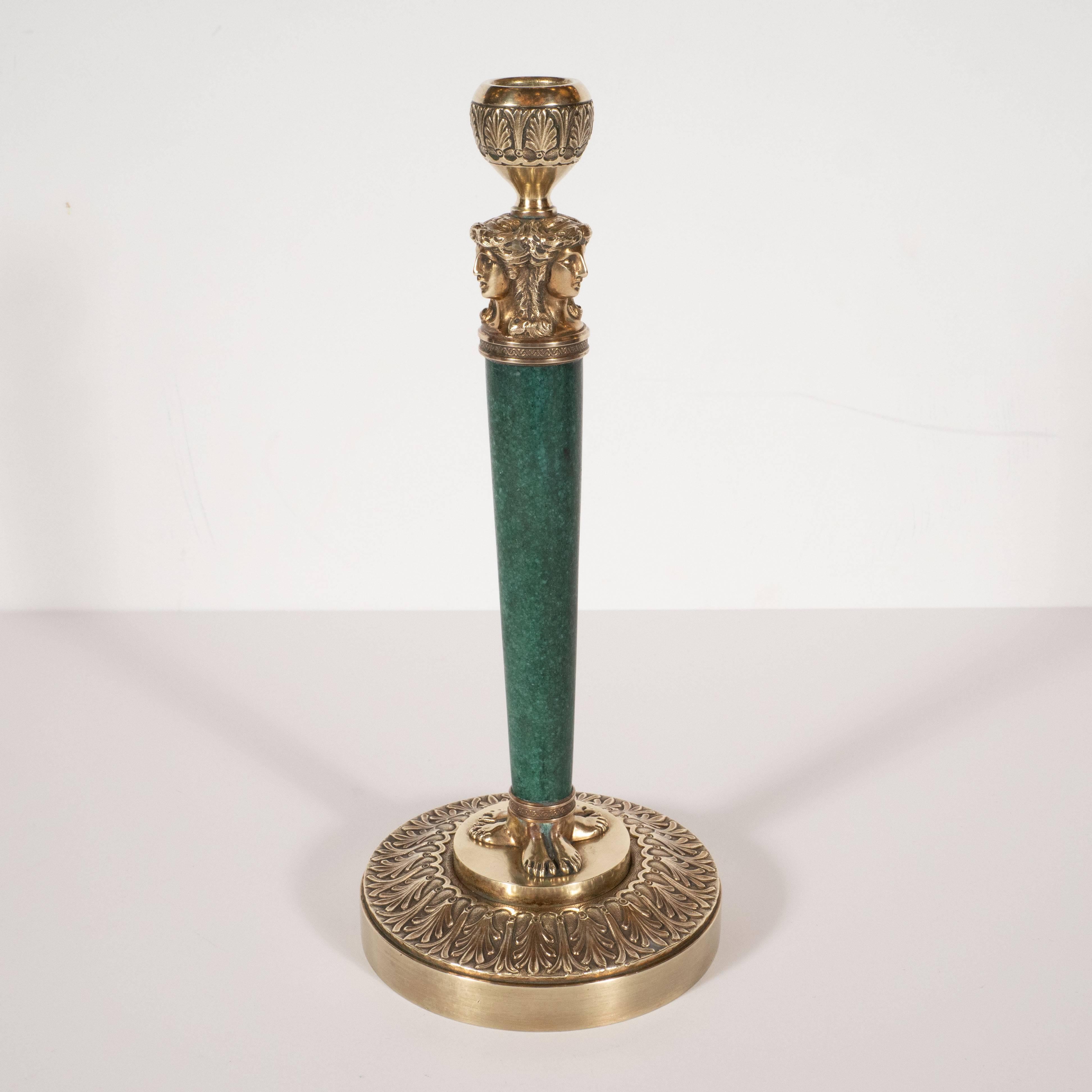French Louis XV Style Bronze and Green Stone Candlesticks 3