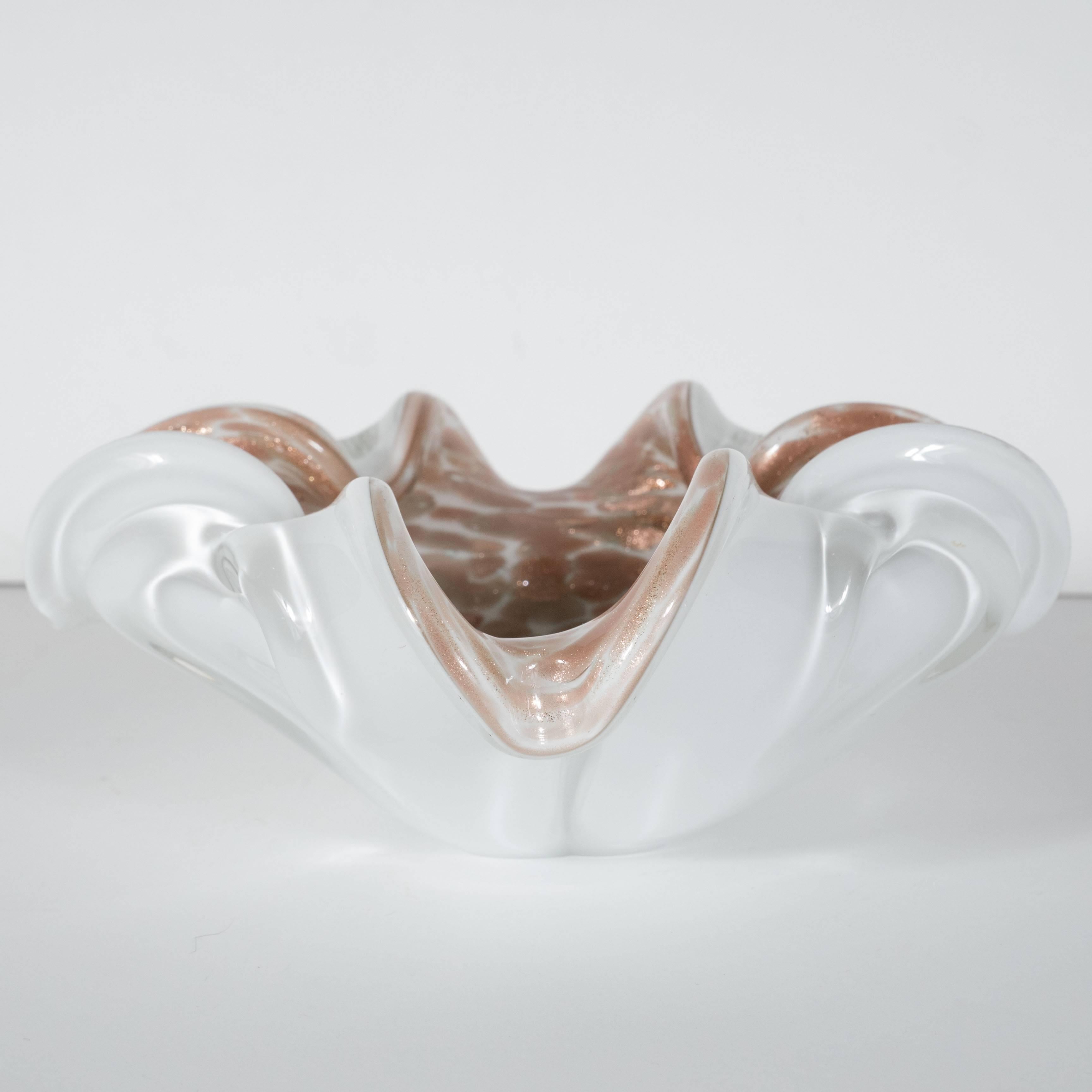 Mid-20th Century Organic Form Mid-Century Modern 24 Karat Rose Gold and White Murano Glass Bowl