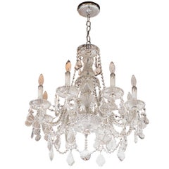 Hollywood Regency Fine Cut Crystal Chandelier with Cross Hatch Detailing