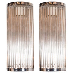 Pair of Streamlined Art Deco Revival Chrome Wall Sconces with Translucent Rods