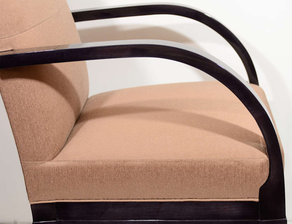 Upholstery Mid-Century Modern Desk Chair in Ebonized Walnut and Copper Sharkskin For Sale