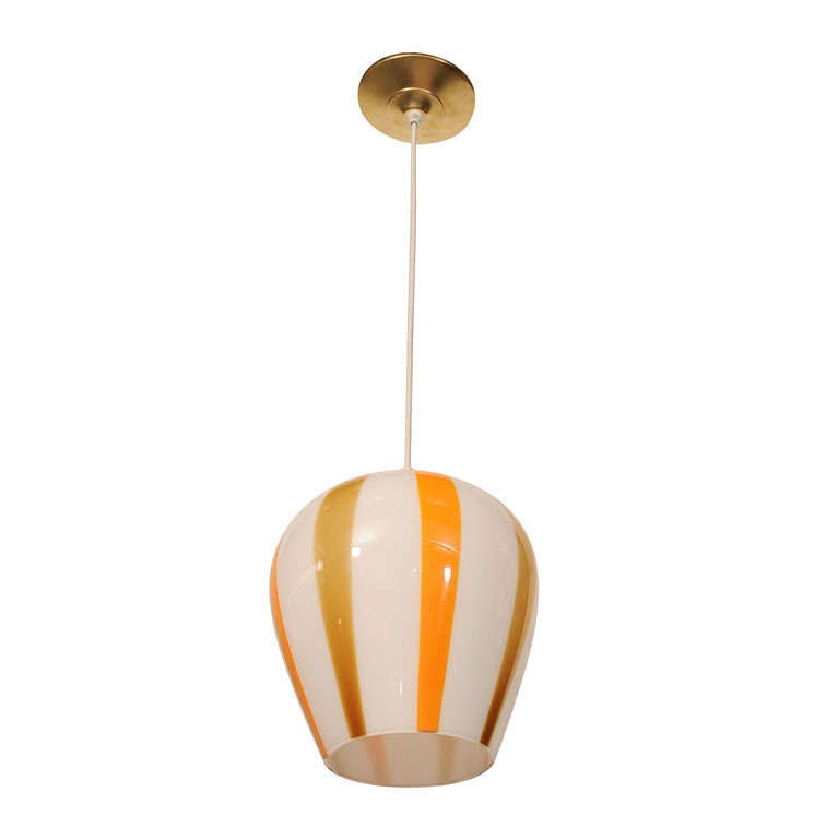 Mid-Century Modern Candy Striped Hand Blown Murano Glass Globe Pendant