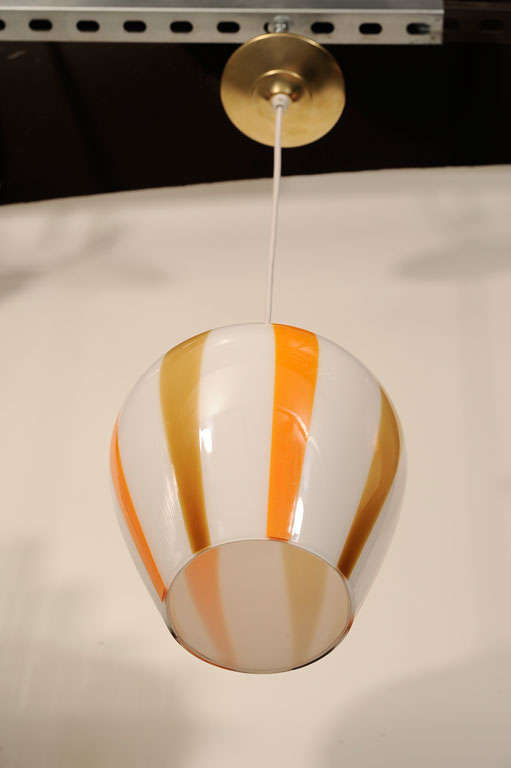 Italian Mid-Century Modern Candy Striped Hand Blown Murano Glass Globe Pendant