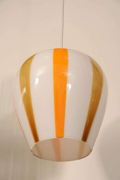 Mid-Century Modern Candy Striped Hand Blown Murano Glass Globe Pendant In Excellent Condition In New York, NY