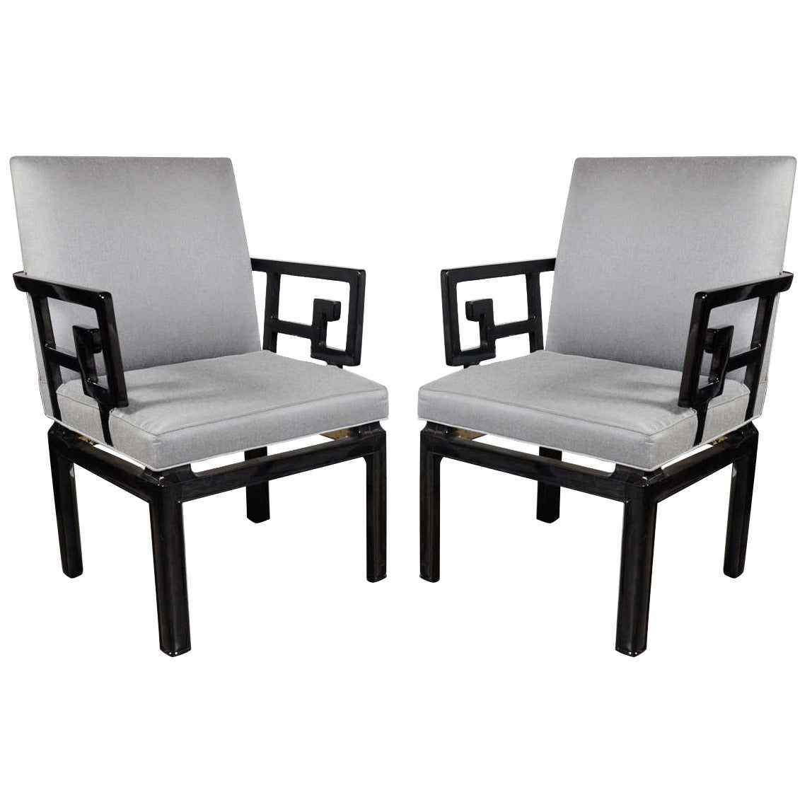 Pair of Mid-Century Modern Baker Occasional Chairs in Black Lacquer