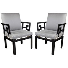 Retro Pair of Mid-Century Modern Baker Occasional Chairs in Black Lacquer