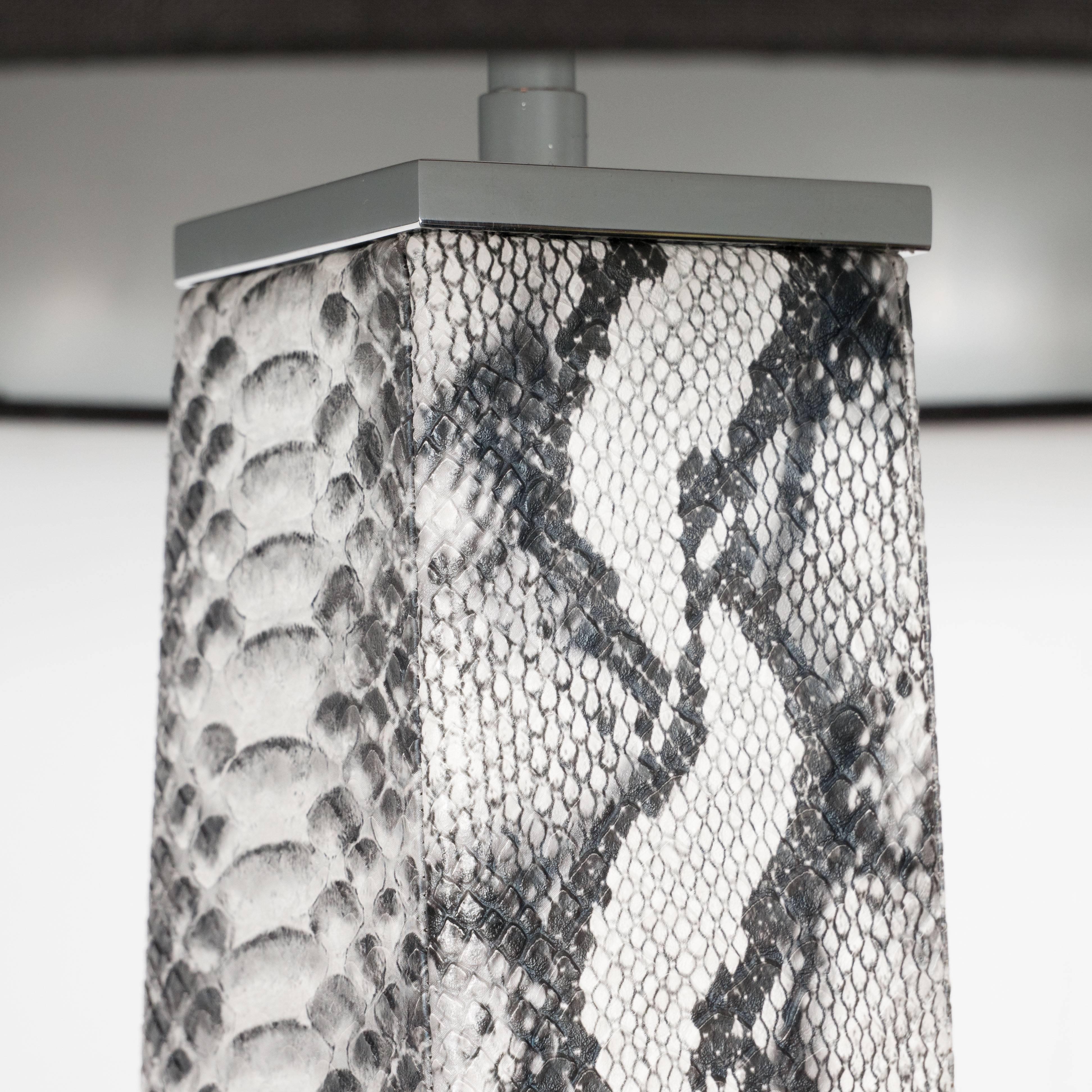 American J. M. F. Floor Lamp in Grisaille Toned Faux Python Skin by Karl Springer