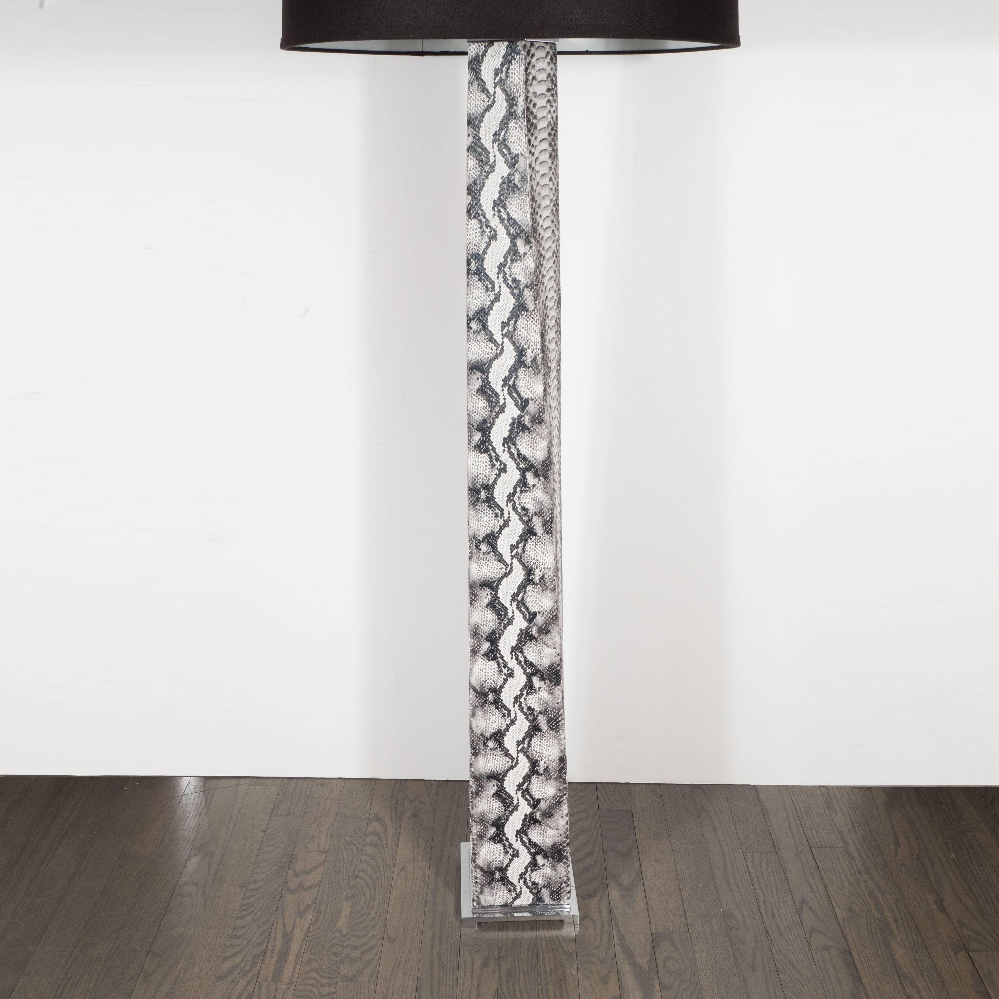 J. M. F. Floor Lamp in Grisaille Toned Faux Python Skin by Karl Springer In Excellent Condition In New York, NY