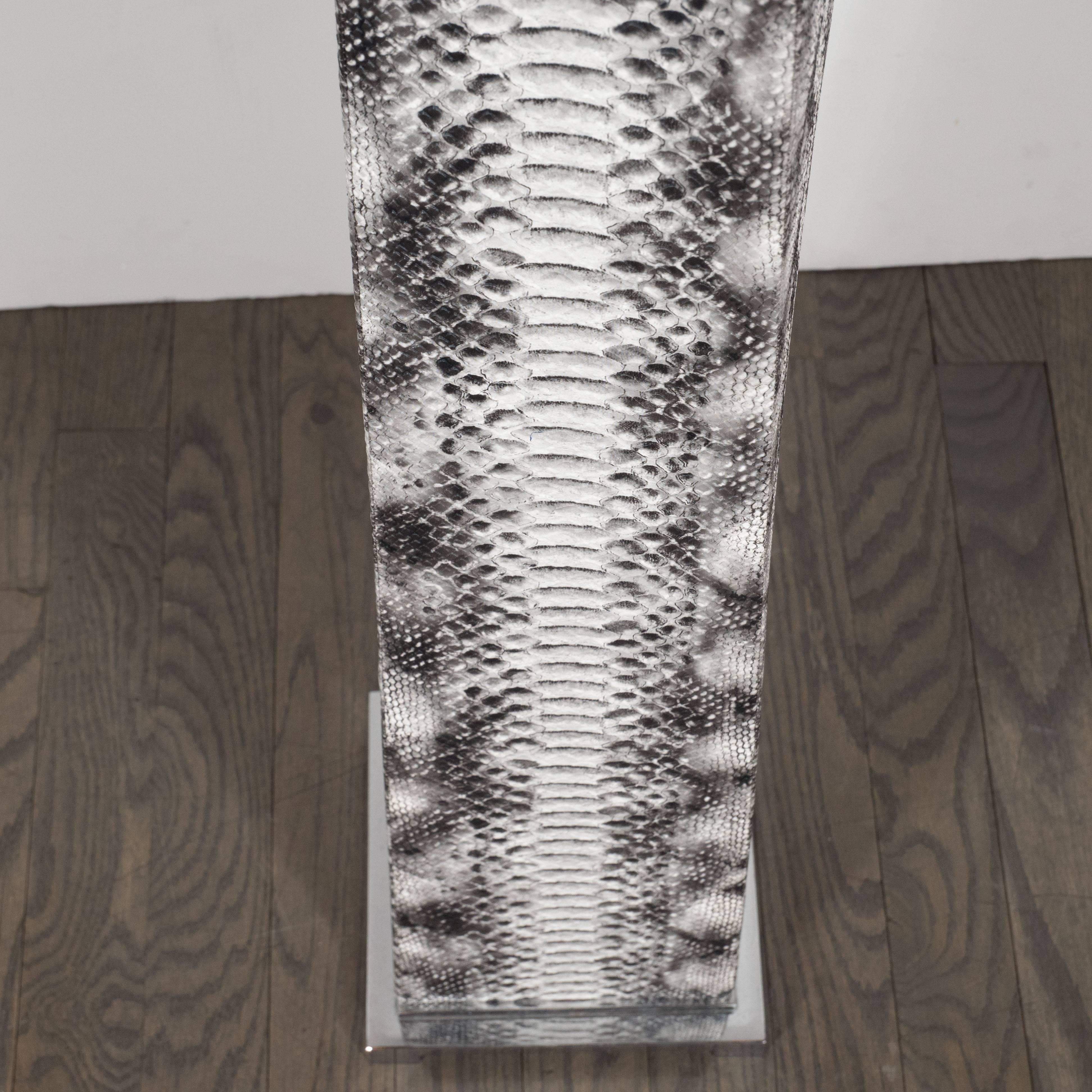 Chrome J. M. F. Floor Lamp in Grisaille Toned Faux Python Skin by Karl Springer