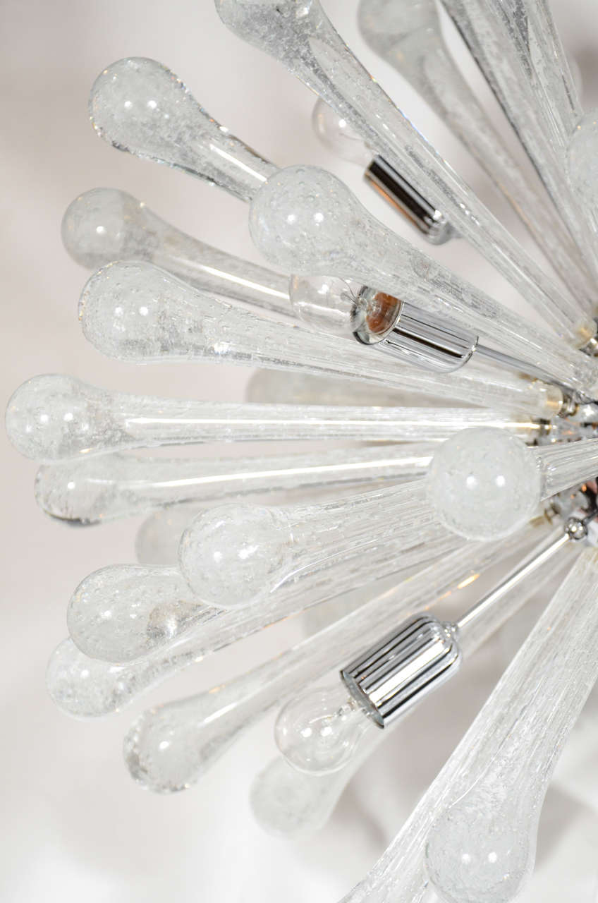 Italian Modernist Translucent Hand Blown Murano Glass Sputnik with Chrome Fittings For Sale