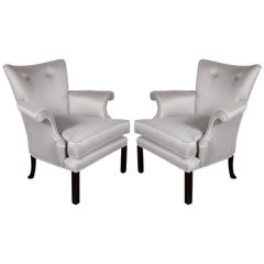  Pair of Hollywood Scroll Form Armchairs in Platinum Sharkskin