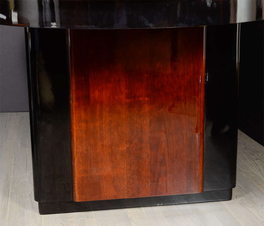 Art Deco Skyscraper Style Bookmatched Mahogany & Black Lacquer Oval Dining Table 2