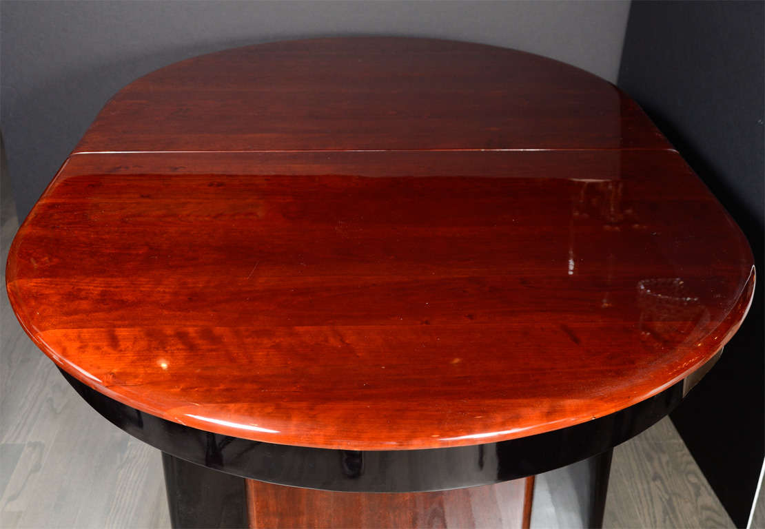 Art Deco Skyscraper Style Bookmatched Mahogany & Black Lacquer Oval Dining Table 3