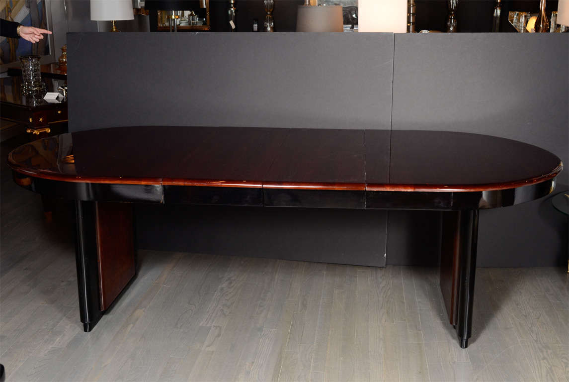 Art Deco Skyscraper Style Bookmatched Mahogany & Black Lacquer Oval Dining Table 5